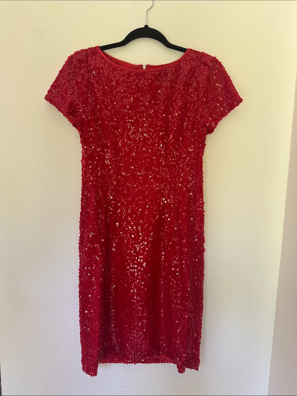 Tahari Red Sequin Mini Dress with Short Sleeves